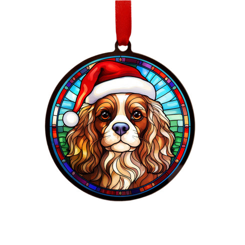 Cavalier King Charles Spaniel in Santa Hat Suncatcher Decoration